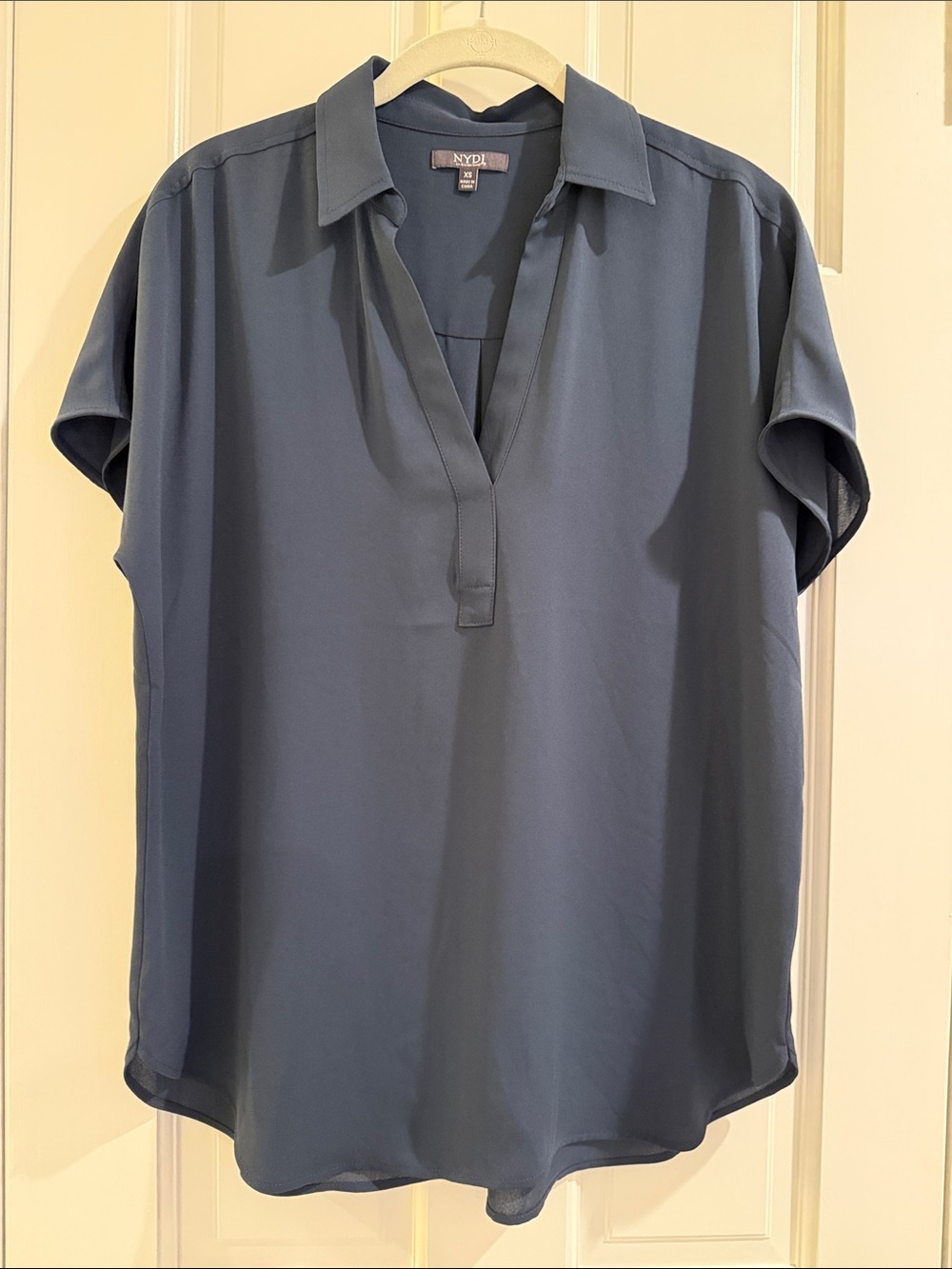 NYDJ Navy Blue V-Neck Short Sleeve Blouse
